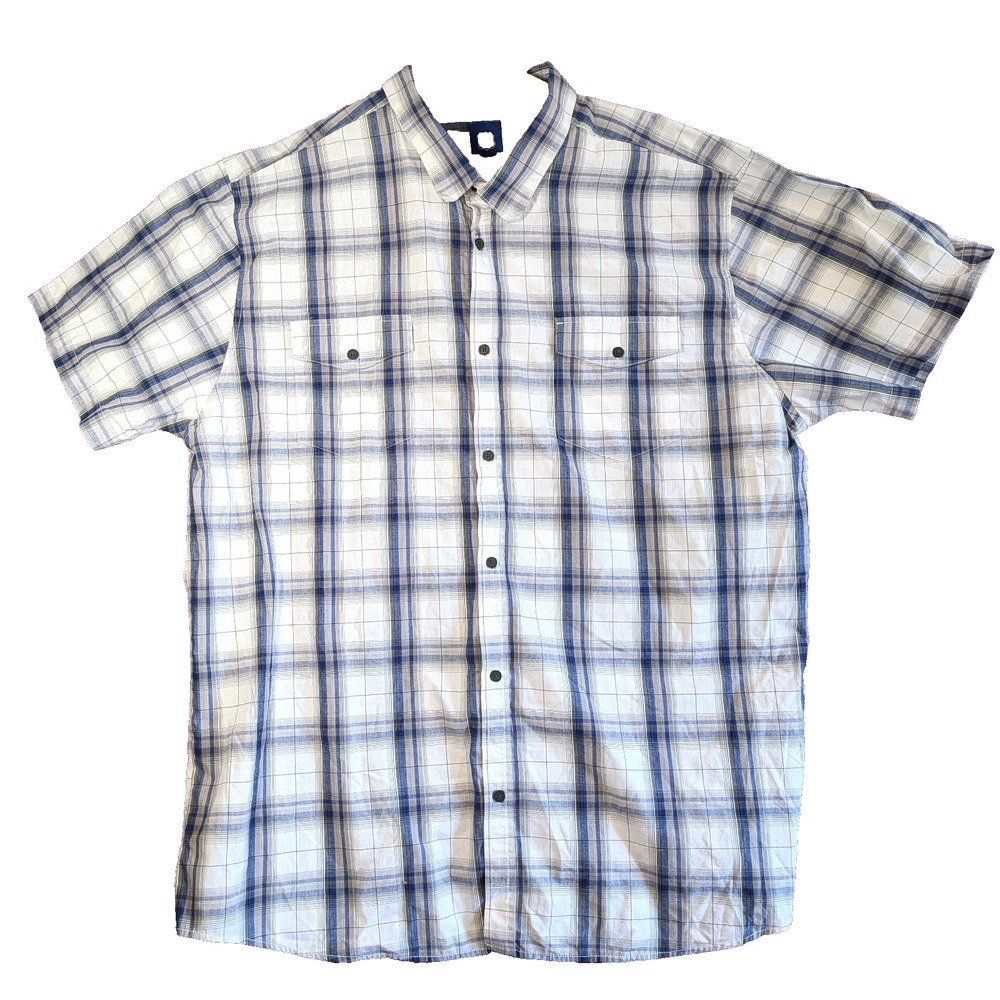 Route 66 Mens 3X Blue Taratan Plaid Button Up Short Sleeves Collared Pockets